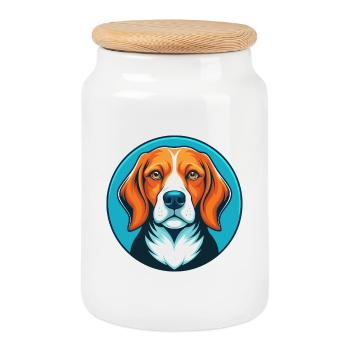 Beagle chien mignon Kawaii dessin animé animal animal Logo - Boîte à biscuits avec couvercle en bois - blanc - Devant