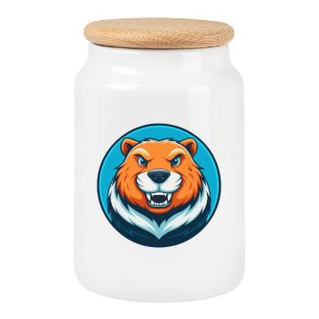 Biber süße Kawaii Cartoon Clipart Tier Haustier Logo - Keksdose mit Holzdeckel - Weiß - Vorne
