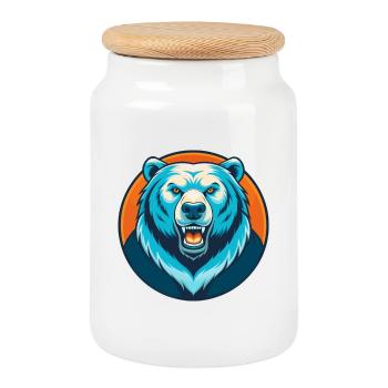 Bear Cute Kawaii Cartoon Clipart Animal Pet Logo - Cookie Jar with Wooden Lid - white - Front