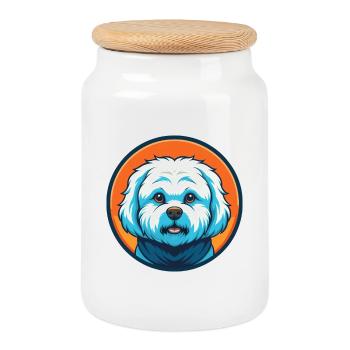 Bichon frisé chien mignon Kawaii dessin animé Animal Logo - Boîte à biscuits avec couvercle en bois - blanc - Devant