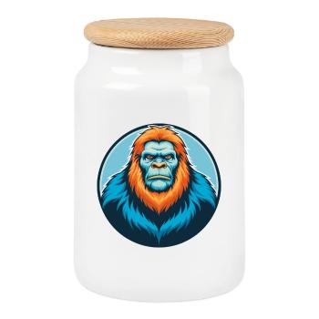 BigFoot Cute Funny Kawaii Cartoon Animal Pet Logo - Cookie Jar with Wooden Lid - white - Front