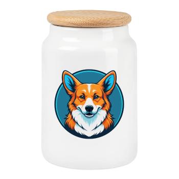 Corgi Dog Cute Kawaii Cartoon Animal Pet Logo - Cookie Jar with Wooden Lid - white - Front