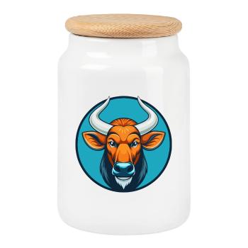Bongo mignon kawaii dessin animé clipart animal de compagnie logo - Boîte à biscuits avec couvercle en bois - blanc - Devant