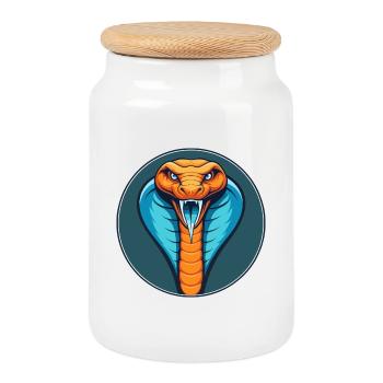 Kobra süße Kawaii Cartoon Clipart Tier Haustier Logo - Keksdose mit Holzdeckel - Weiß - Vorne