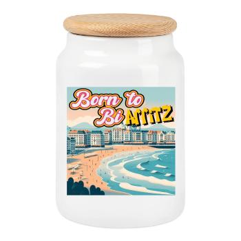 Born to Biarritz - Boîte à biscuits avec couvercle en bois - blanc - Devant