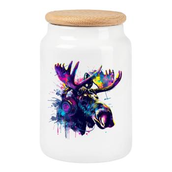 Orignal Orignal Tête d’orignal avec casque - Boîte à biscuits avec couvercle en bois - blanc - Devant