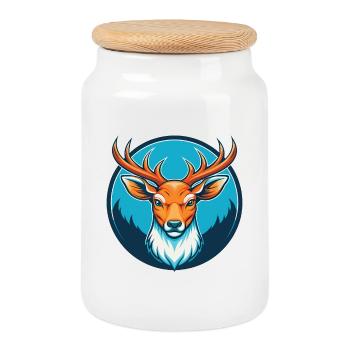 Deer Cute Kawaii Cartoon Clipart Animal Pet Logo - Cookie Jar with Wooden Lid - white - Front