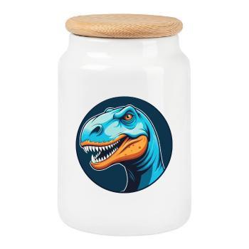 dinosaure mignon kawaii dessin animé animal animal logo - Boîte à biscuits avec couvercle en bois - blanc - Devant
