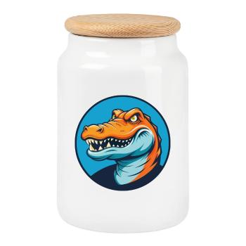 Krokodil Niedliches Kawaii Cartoon Tier Haustier Logo - Keksdose mit Holzdeckel - Weiß - Vorne
