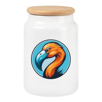 Flamingo Niedliches Kawaii Cartoon Tier Haustier Logo - Keksdose mit Holzdeckel - Weiß - Vorne