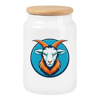 Goat Cute Kawaii Cartoon Clipart Animal Pet Logo - Cookie Jar with Wooden Lid - white - Front
