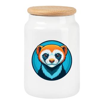Ferret Cute Kawaii Cartoon Clipart Animal Pet Logo - Cookie Jar with Wooden Lid - white - Front