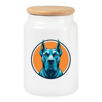 Dogue Allemand Chien Mignon Kawaii Dessin Animé Animal Animal Logo De Compagnie - Boîte à biscuits avec couvercle en bois - blanc - Devant