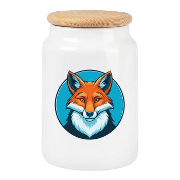 renard mignon kawaii dessin animé clipart animal animal logo - Boîte à biscuits avec couvercle en bois - blanc - Devant