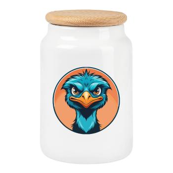 Emu mignon kawaii dessin animé Clipart Animal Pet Logo - Boîte à biscuits avec couvercle en bois - blanc - Devant