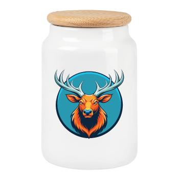 Elch süße Kawaii Cartoon Clipart Tier Haustier Logo - Keksdose mit Holzdeckel - Weiß - Vorne