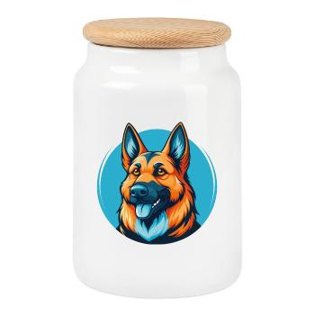 German Shepherd Dog Cute Kawaii Cartoon Pet Logo - Cookie Jar with Wooden Lid - white - Front