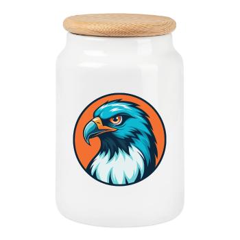 faucon mignon kawaii dessin animé clipart animal animal de compagnie logo - Boîte à biscuits avec couvercle en bois - blanc - Devant