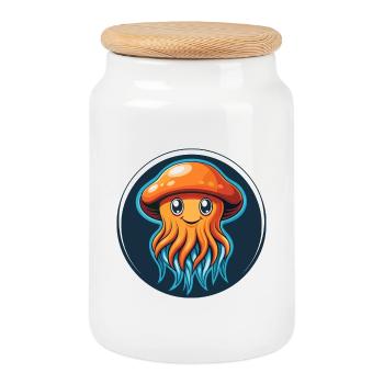 méduse mignon Kawaii dessin animé animal animal logo - Boîte à biscuits avec couvercle en bois - blanc - Devant
