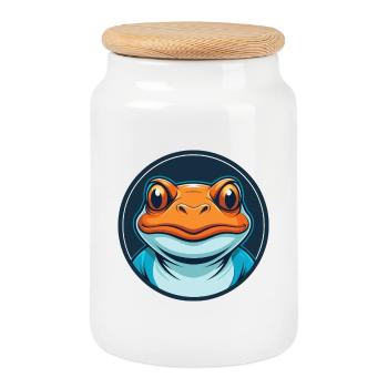Frosch niedlich kawaii Cartoon Clipart Tier Haustier Logo - Keksdose mit Holzdeckel - Weiß - Vorne