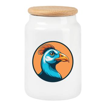 pintade mignon kawaii dessin animé animal animal logo - Boîte à biscuits avec couvercle en bois - blanc - Devant
