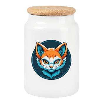 chaton mignon kawaii dessin animé clipart animal animal logo - Boîte à biscuits avec couvercle en bois - blanc - Devant