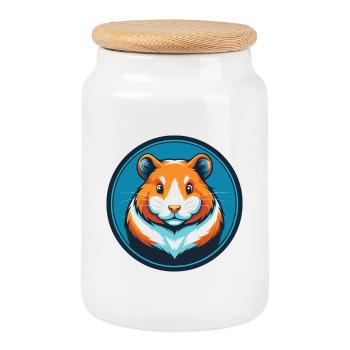 Hamster Cute Funny Kawaii Cartoon Animal Pet Logo - Cookie Jar with Wooden Lid - white - Front