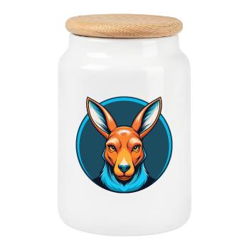 Kangourou mignon Kawaii dessin animé Animal Animal Logo - Boîte à biscuits avec couvercle en bois - blanc - Devant