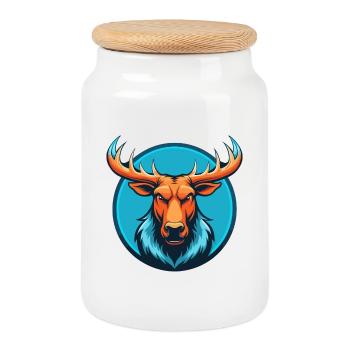 Elch süße Kawaii Cartoon Clipart Tier Haustier Logo - Keksdose mit Holzdeckel - Weiß - Vorne