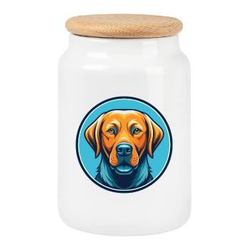 Labrador retriever chien Kawaii dessin animé logo pour animaux de compagnie - Boîte à biscuits avec couvercle en bois - blanc - Devant