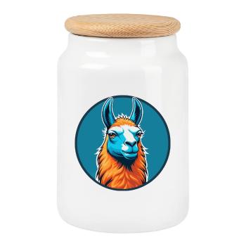 Llama Cute Kawaii Cartoon Clipart Animal Pet Logo - Cookie Jar with Wooden Lid - white - Front