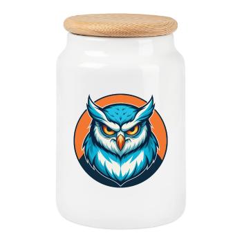 Eule Niedlich Kawaii Cartoon Clipart Tier Haustier Logo - Keksdose mit Holzdeckel - Weiß - Vorne