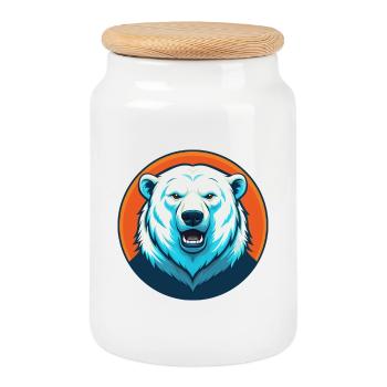 Polar Bear Cute Kawaii Cartoon Animal Pet Logo - Cookie Jar with Wooden Lid - white - Front