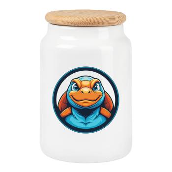tortue mignon kawaii dessin animé animal animal logo - Boîte à biscuits avec couvercle en bois - blanc - Devant