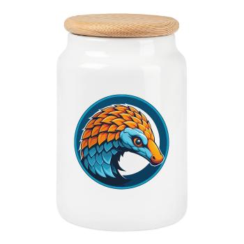 Pangolin Niedliches Kawaii Cartoon Tier Haustier Logo - Keksdose mit Holzdeckel - Weiß - Vorne
