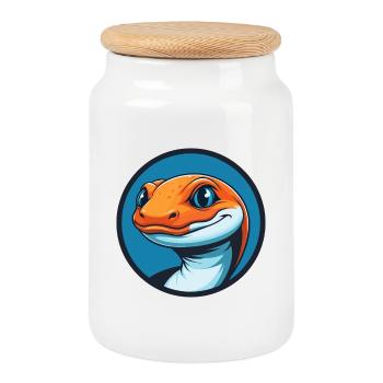 Salamander Niedliches Kawaii Cartoon Tier Haustier Logo - Keksdose mit Holzdeckel - Weiß - Vorne