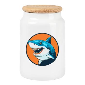 Hai Niedlich Kawaii Cartoon Clipart Tier Haustier Logo - Keksdose mit Holzdeckel - Weiß - Vorne