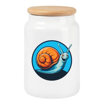 Snail Cute Kawaii Cartoon Clipart Animal Pet Logo - Cookie Jar with Wooden Lid - white - Front
