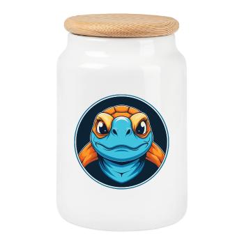 Turtle Cute Kawaii Cartoon Clipart Animal Pet Logo - Cookie Jar with Wooden Lid - white - Front