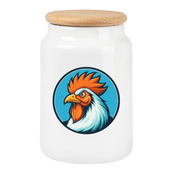 Rooster Cute Funny Kawaii Cartoon Animal Pet Logo - Cookie Jar with Wooden Lid - white - Front