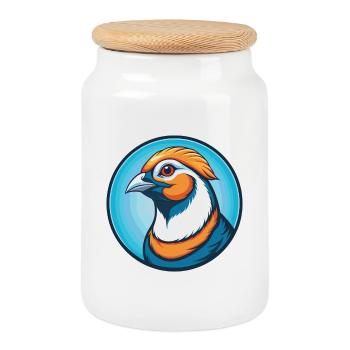 perdrix mignon kawaii dessin animé animal animal de compagnie logo - Boîte à biscuits avec couvercle en bois - blanc - Devant
