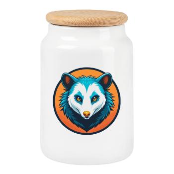 Possum Cute Kawaii Cartoon Clipart Animal Pet Logo - Cookie Jar with Wooden Lid - white - Front