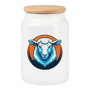 mouton mignon kawaii dessin animé clipart animal animal de compagnie logo - Boîte à biscuits avec couvercle en bois - blanc - Devant