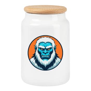Yeti Niedliche Kawaii Cartoon Clipart Tier Haustier Logo - Keksdose mit Holzdeckel - Weiß - Vorne