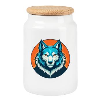 Wolf Niedlich Kawaii Cartoon Clipart Tier Haustier Logo - Keksdose mit Holzdeckel - Weiß - Vorne