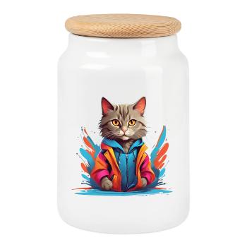 Urban Feline Glow - Keksdose mit Holzdeckel - Weiß - Vorne