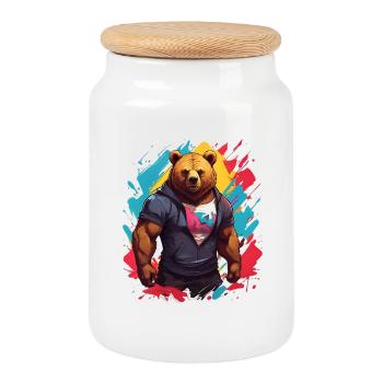 Cool Urban Bear - Cookie Jar with Wooden Lid - white - Front