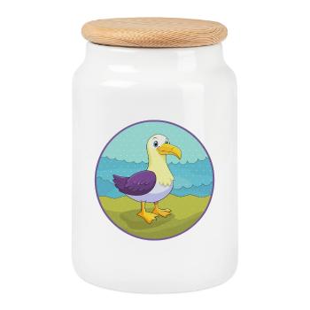Albatross Cute Kawaii Cartoon Clipart Animal Pet - Cookie Jar with Wooden Lid - white - Front