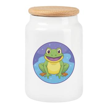 Frosch Niedlich Kawaii Cartoon Clipart Tier Haustier - Keksdose mit Holzdeckel - Weiß - Vorne