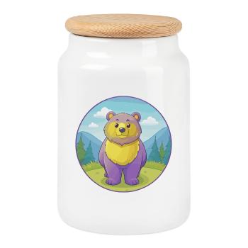 Bear Cute Kawaii Cartoon Clipart Animal Pet - Cookie Jar with Wooden Lid - white - Front